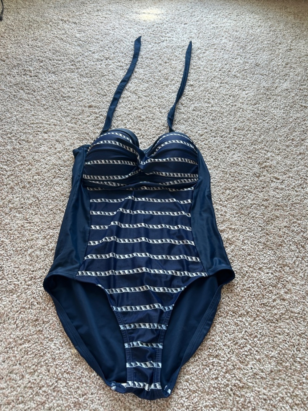 Merona Navy and White Striped One-Piece Swimsuit